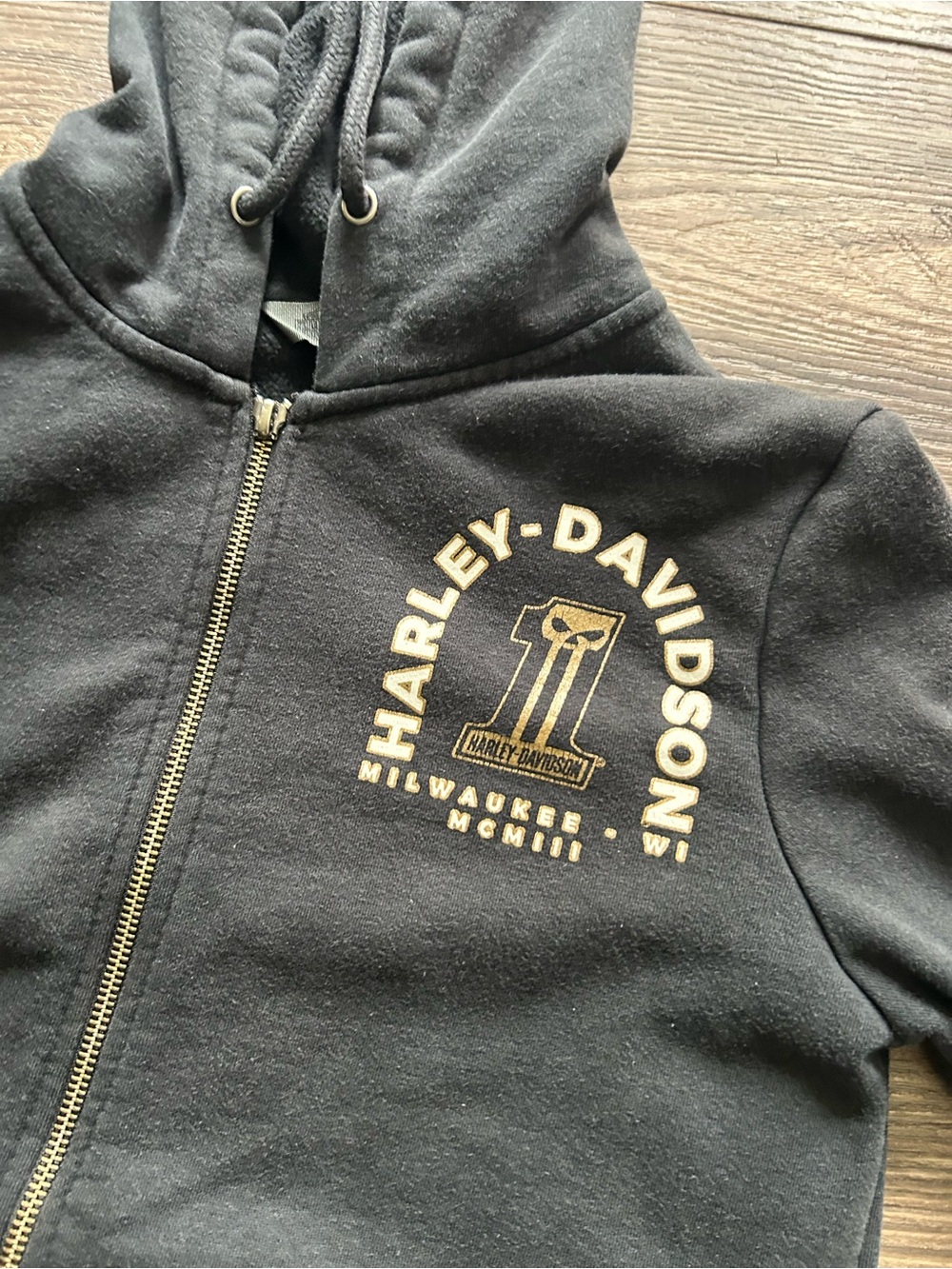 Harley-Davidson 1 Milwaukee Black Hoodie with Gold Logo Medium